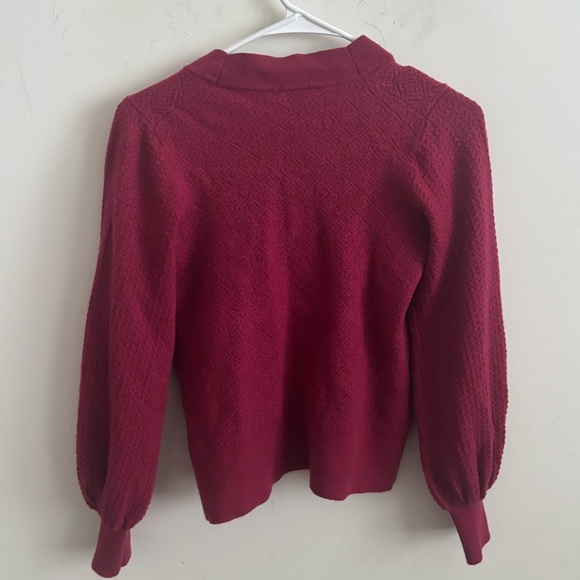 Trina Turk 100% Wool Sweater Womens Large Puff Sleeve V- Neck Pullover Boho Chic - Picture 2 of 5